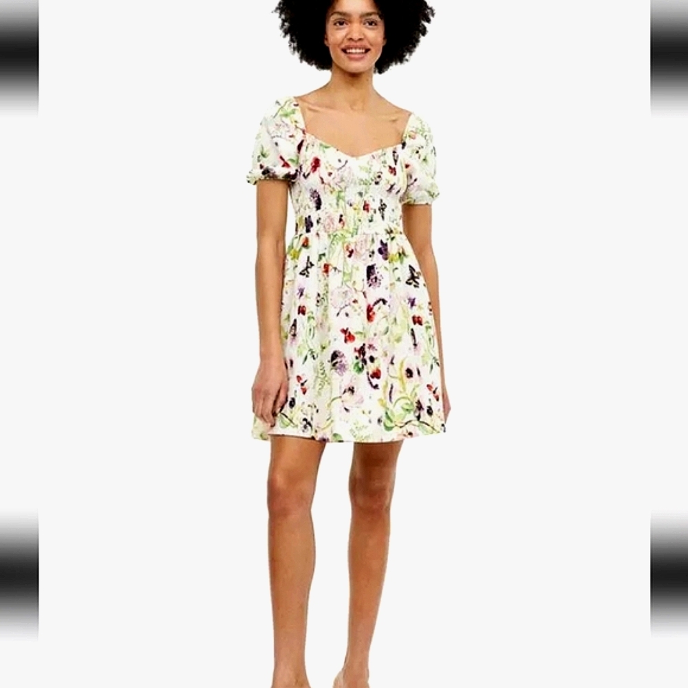 H&M Puff-Sleeved Textured Jersey Dress